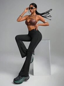 Innovista 女士纯色高腰简约休闲运动裤，适合日常穿着 - 黑色 - 查看 3