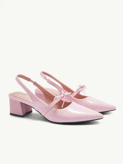 CUCCOO CHICEST Women's Bow Decor Solid Color Chunky Heel Shoes, Sweet And Comfortable For Daily Wear, Dating, Party, Business Attire, Elegant Pink PU High Heels For Autumn/ Spring Shoes Spring Break Easter Prom Heels For Christmas Elegant Shoes