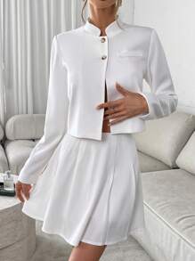 INAWLY 2pcs/Set Women Business Casual Button Front Top And Skirt Outfit, Autumn Fall Cloth For Women - White - View 5