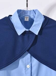 SHEIN 2pcs Tween Girls Long Sleeve Crop Sweatshirt Matched With Light Blue Shirt - Blue - View 4