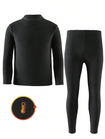 SHEIN Tween Boy Thermal Long Sleeve Top And Long Pants 2 Pieces Set For Autumn/Winter