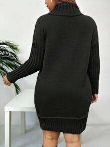 SHEIN LUNE Robe-pull casual à col roulé, manches longues, poches, couleur unie, grande taille, automne/hiver