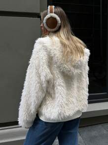 Aloruh Women Casual Chic Hooded Loose Long Sleeve Fluffy Warm Jacket