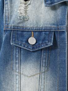 SHEIN 青少年男孩时尚休闲蓝灰色针织拼布牛仔长袖夹克男孩感恩节服装日常服装秋冬儿童服装男童冬季外套/夹克 - 中等水洗藍 - 查看 6