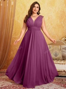Vestido de noche largo con escote en V y diseño en los hombros, elegante y minimalista, con bordados de alta gama en tul y pliegues, vestido de dama de honor, atuendo de mujer para cumpleaños, vestido de graduación, vestido formal