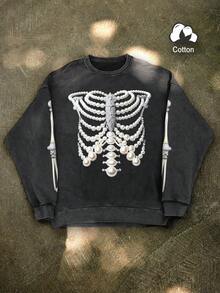 Manfinity EMRG Men's Bone Print Crew Neck Casual Pullover Sweatshirt - Black - View 1