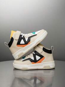 1 双儿童圣诞高帮运动鞋，PU 皮革，室内/户外休闲跑鞋，轻便，防滑，透气，舒适，时尚复古风格男女通用运动鞋