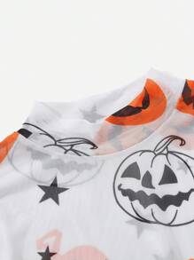 SHEIN VCAY Blusa holgada con mangas campana y estampado de calabazas para mujeres, ropa de Halloween