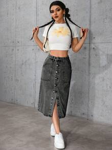 Women's Casual Fitting A-Line Skirt With Pockets, Gray, Versatile For Spring/Summer, Suitable For Valentine's Day, Pride, 4th Of July, Teacher Outfits, Vacation Wear - Grey - View 5