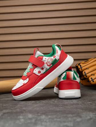 1 Pair Children's Cartoon Pattern Sports Shoes, Suitable For New Year, Christmas, Breathable, Elastic, Cushioned, Quick-Drying, Lightweight, Waterproof, Non-Slip, Abrasion-Resistant, Synthetic Leather, Casual, Street Style, Suitable For Jogging, Walking, All Seasons, Unisex