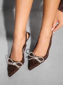 CUCCOO SZL 黑色尖头高跟鞋，带蝴蝶结装饰，女士时尚办公室、派对、婚礼活动鞋 - 黑色 - 查看 3