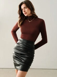 Anewsta 半透明长袖弹力圆领上衣 - 酒紅色 - 查看 4