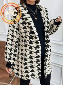 SHEIN 孕妇拉链连帽泰迪熊衬里绗缝长袖外套，适合孕妇 - 藍色 - 查看 1