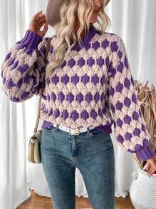 SHEIN LUNE Locker sitzender Strickpullover mit Kontrastfarben für Herbst/Winter Strickpullover Herbst - Verschiedenfarbig - Übersicht 5