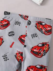 SHEIN 2pcs/Set Baby Boy Cartoon Car Print Snug Fit Round Neck Long Sleeve Pullover Shirt And Pants Casual Comfy Pajama Set - Multicolor - View 7