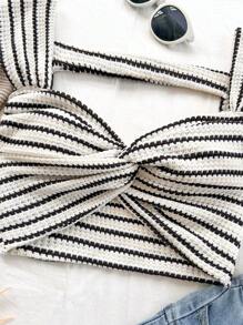 Soleia WYWH 女士度假针织条纹扭纹前心形领露背 T 恤 - 彩色 - 查看 3