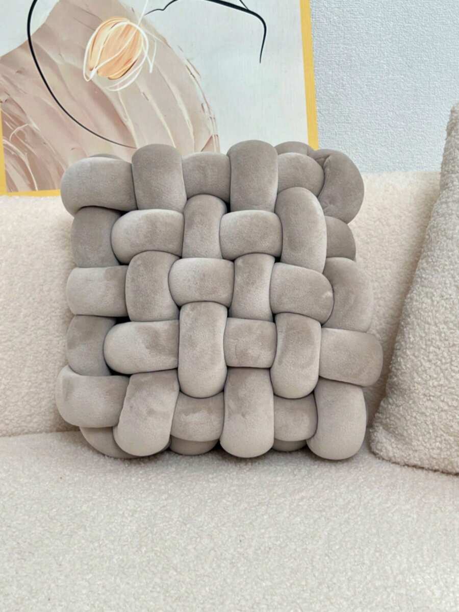 1 chiếc gối trang trí thắt nút vuông màu trắng, gối trang trí nhà cỡ nhỏ, gối trang trí Ins, đồ trang trí thắt nút nhung mềm mại cho phòng và ghế dài - Xám - Xem 1