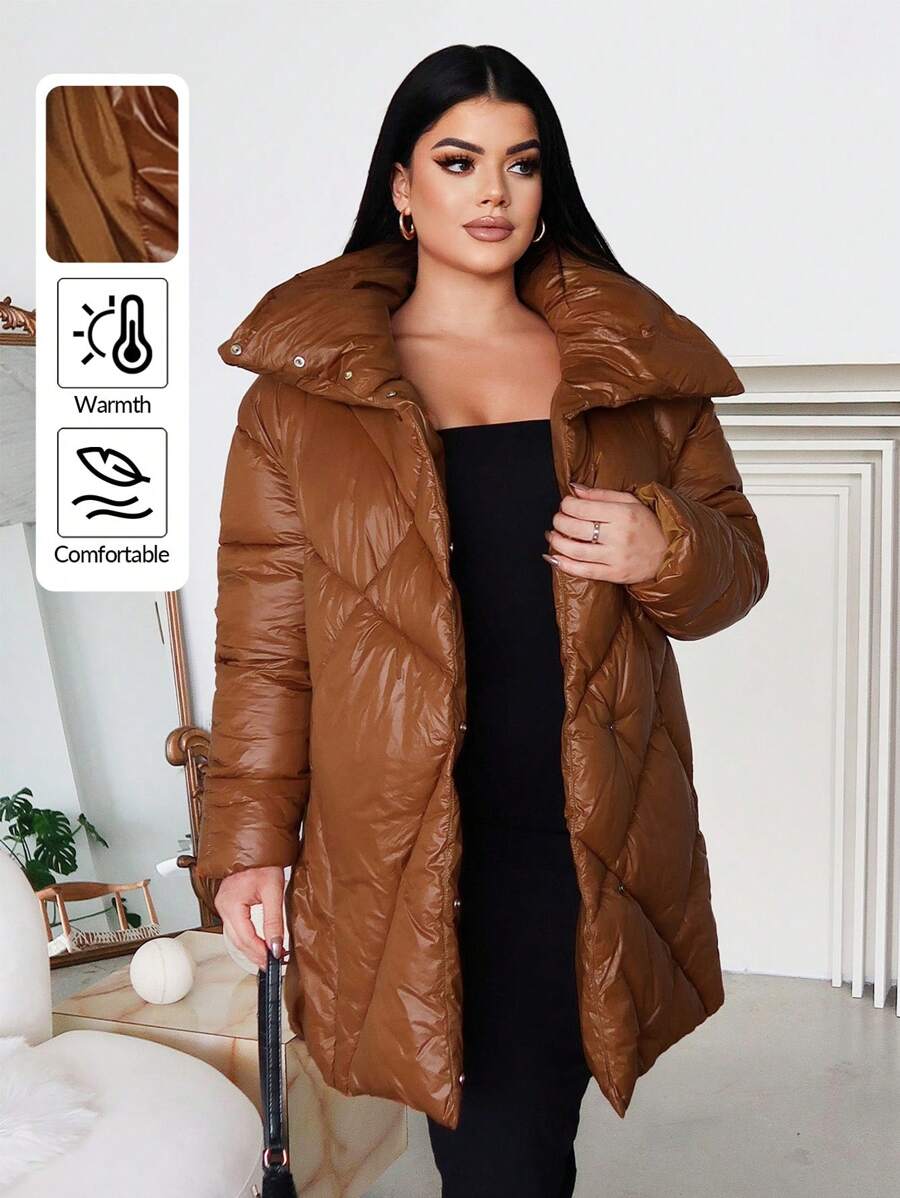 SHEIN SXY Sexy Casual Long Padded Coat For Women - Brown - View 1