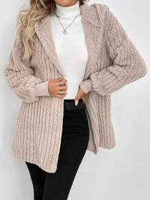 SHEIN LUNE Women Hooded Drawstring Hem Plush Texture Casual Commuter Elegant Outerwear, Suitable For Autumn/Winter