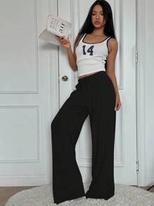 Muchica Women's Casual Heart Cartoon Bear Printed Drawstring Waist Long Pants Valentine Day - Black - View 6