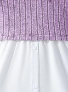 2pcs/Set Teen Girl Ribbed Splice Puff Sleeve Shirt And Ribbed Elastic Waist Flare Pants