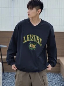 DAZY Navy Blue Embroidered Pullover Sweatshirt For Men, Autumn - Navy Blue - View 6