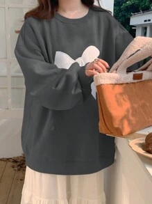 DAZY Women's Embroidered Bowknot Crew Neck Fleece Sweatshirt Fall/Winter - Grey - View 3