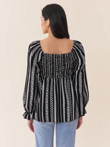 SHEIN Maternity Ditsy Floral Lantern Sleeve Blouse, Spring/Autumn - Black - View 6