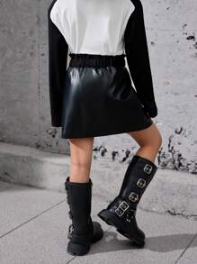 SHEIN Young Girl Solid Black Urban Retro Casual Ruffle High Waist Midi Skirt For Summer