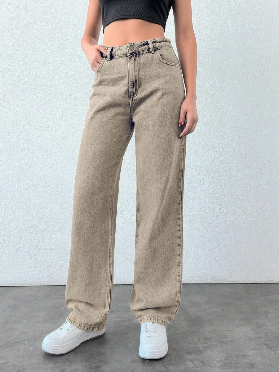 Low Waist Wash Detailed Wide Leg Jean SHEIN UK