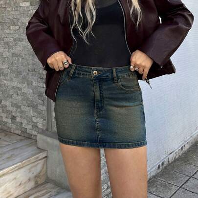 주머니가 있는 청색 워싱 바디컨 섹시 미니 데님 스커트