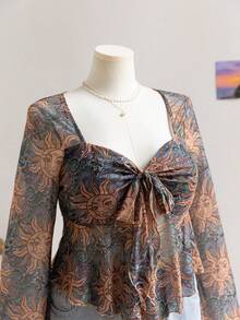 Soleia 大码女式假日/返校休闲秋季星月花朵印花娃娃衫长袖衬衫 - 彩色 - 查看 4