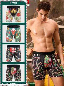 Notgurli 4pcs Men's Christmas Candy Print Boxer Briefs - Multicolor - View 1