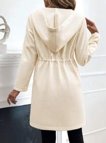 SHEIN LUNE Áo khoác trùm đầu dài tay buộc phía trước cho nữ, trang phục tối giản thường ngày - Màu be - Xem 2