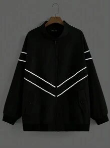 Manfinity VCAY Plus Size Men's Loose Fit Harrington Jacket, Lightweight Woven, Glowing Design, Long Sleeve Outerwear Street Wear Long Sleeve Jacket, For Friends, Husband, Boyfriend Gifts, For Fall Winter - Multicolor - View 1