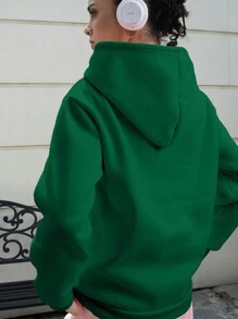 INAWLY Women's Casual Drop Shoulder Long Sleeve Loose Hoodie Sweatshirt, Solid Color, Fall/Winter - Dark Green - View 2