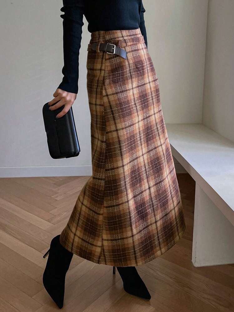 Women's Autumn/Winter Plaid Maxi Casual Skirt
