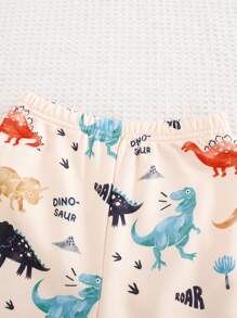 Cozy Pixies 2pcs/Set Baby Boy Cartoon Dinosaur Hooded Sweatshirt And Elastic Waist Pants Set - Multicolor - View 7