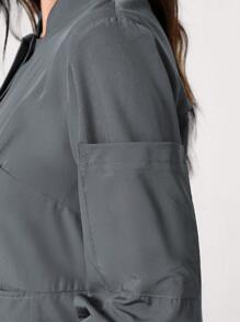 TaskEZ Plain Color Multi-Pocket Front Button Scrub Uniform Jacket - Grey - View 4