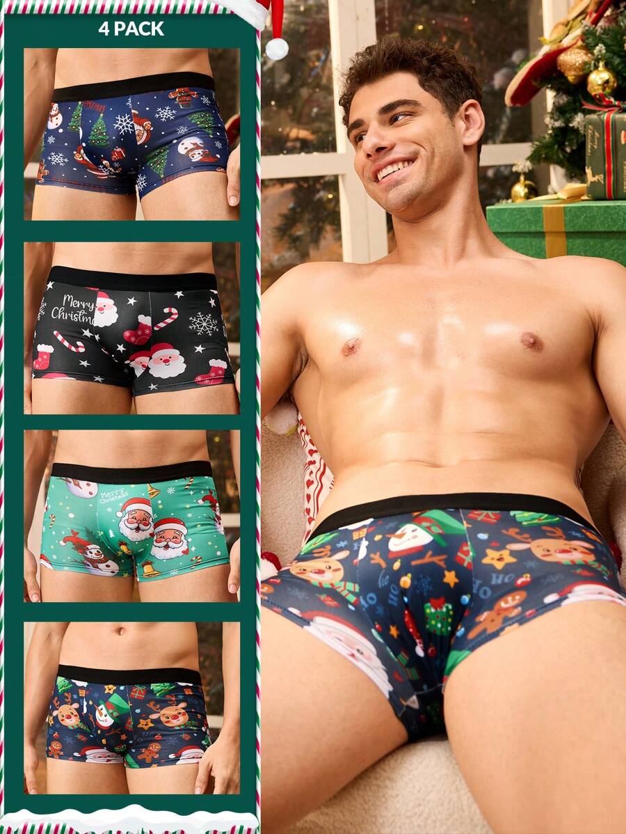 Happy Jammies Men's Fashionable Graphic Print Patchwork Casual Briefs, Ice Silk Fabric , 4 Pcs - Multicolor - View 1