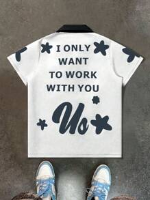 Manfinity Streetrush Men's Summer Casual Daily Letter & Star Print Short Sleeve Shirt