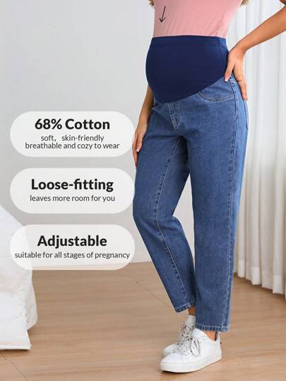 SHEIN Maternity Wide Waistband Adjustable Waist Straight Leg Jeans