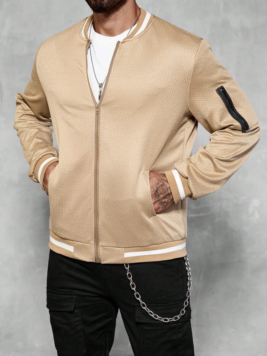 Manfinity Homme Veste coupe-vent décontractée à blocs de couleurs avec fermeture éclair pour homme, pour l'automne - Kaki - Voir 1