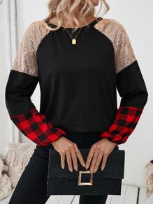 SHEIN LUNE Áo thun tay lỡ kẻ sọc sequin thời trang dành cho nữ, Thu/Đông - Nhiều màu - Xem 3