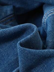 SHEIN 青少年男孩时尚休闲蓝灰色针织拼布牛仔长袖夹克男孩感恩节服装日常服装秋冬儿童服装男童冬季外套/夹克 - 中等水洗藍 - 查看 5