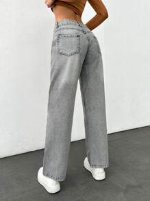 Cottnline LIGHT GREY WIDE LEG LOW WAIST Y2K STYLE JEAN - Light Grey - View 2