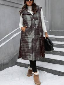 SHEIN LUNE Quần áo mùa đông cỡ lớn in họa tiết camo có khóa kéo bên hông không tay có mũ trùm đầu có đệm - xanh quân đội - Xem 4