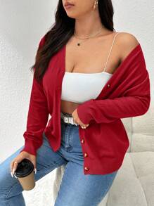 CosyJoli 大码女式秋季休闲纯色基本款开衫，冬季