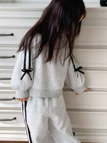 Dazy Kids 2pcs/Set Young Girl Round Neck Knit Sweatshirt Sets, Fall - Light Grey - View 5