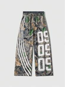 ROMWE MEN Prep Pantalones holgados de pierna ancha con estampado de ramas, cintura elástica, uso casual y versátil, para otoño